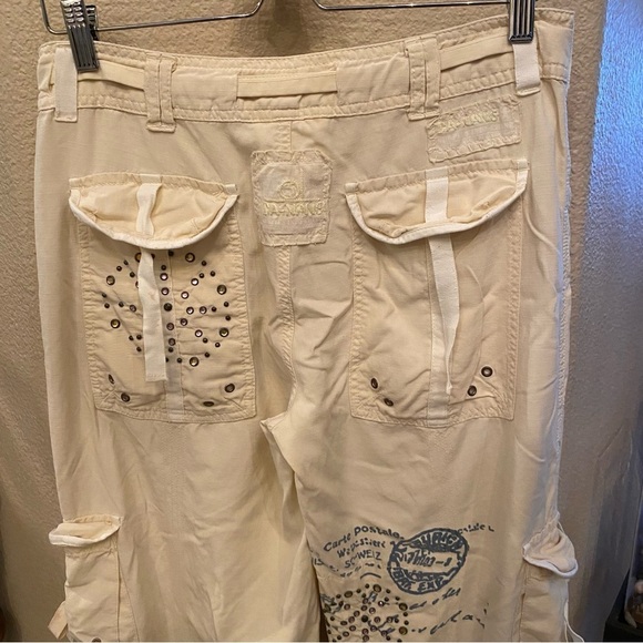 Vintage DA-NANG Light Yellow Y2K Graphic Embellished Cargo Pants Size Medium - Picture 7 of 14